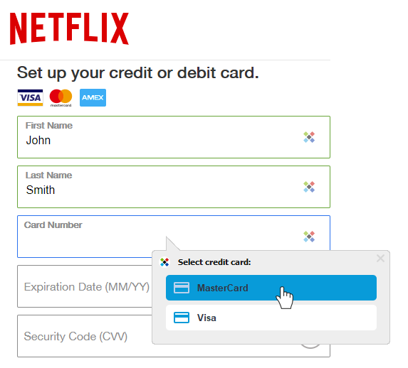 信用卡表单填充演示